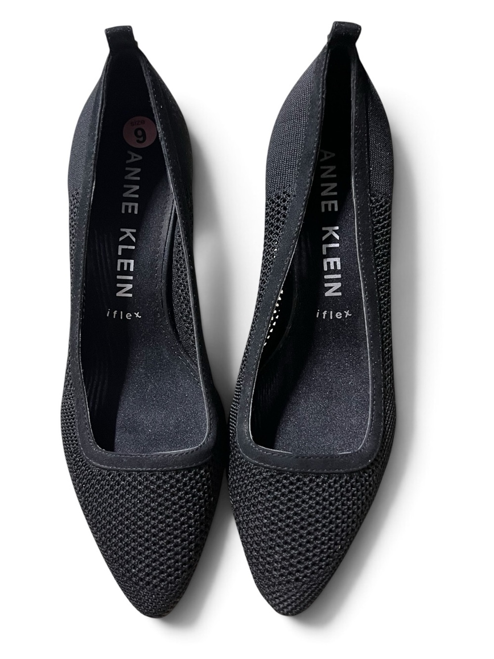Anne Klein Black Knit Pointed-Toe iFlex Flats